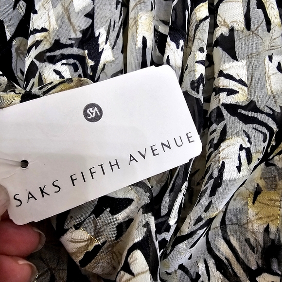 Nwt Saks Fifth Ave. Cattiva   Blk/Tan/Gold Floral Chiffon  Dress/Jacket  2pc Set - Picture 7 of 17